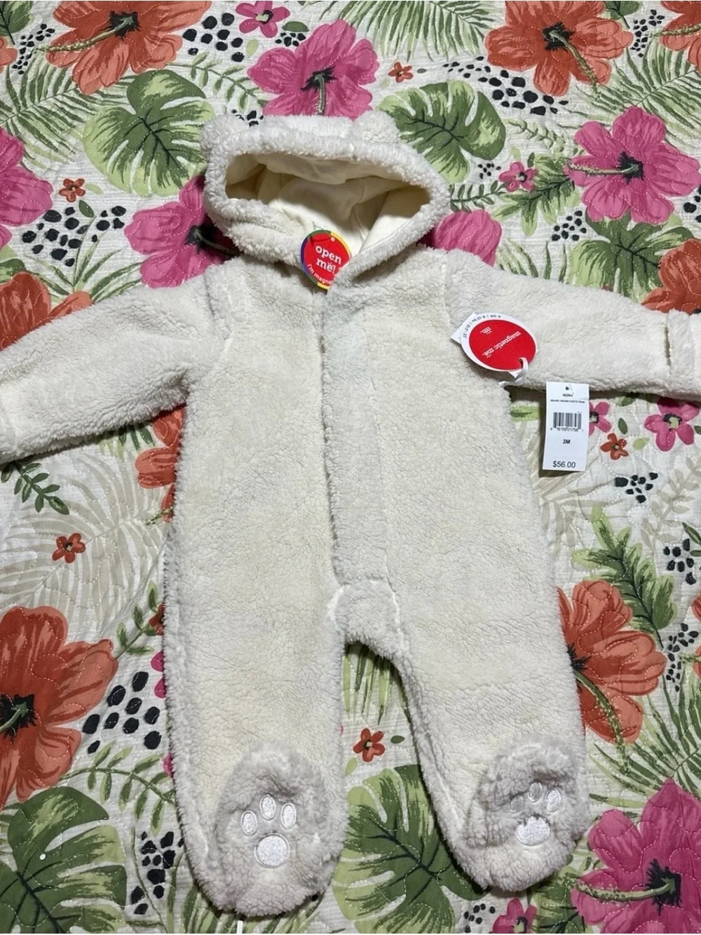 Magnetic Me Cream Plush Bear Hooded Footed One-Piece